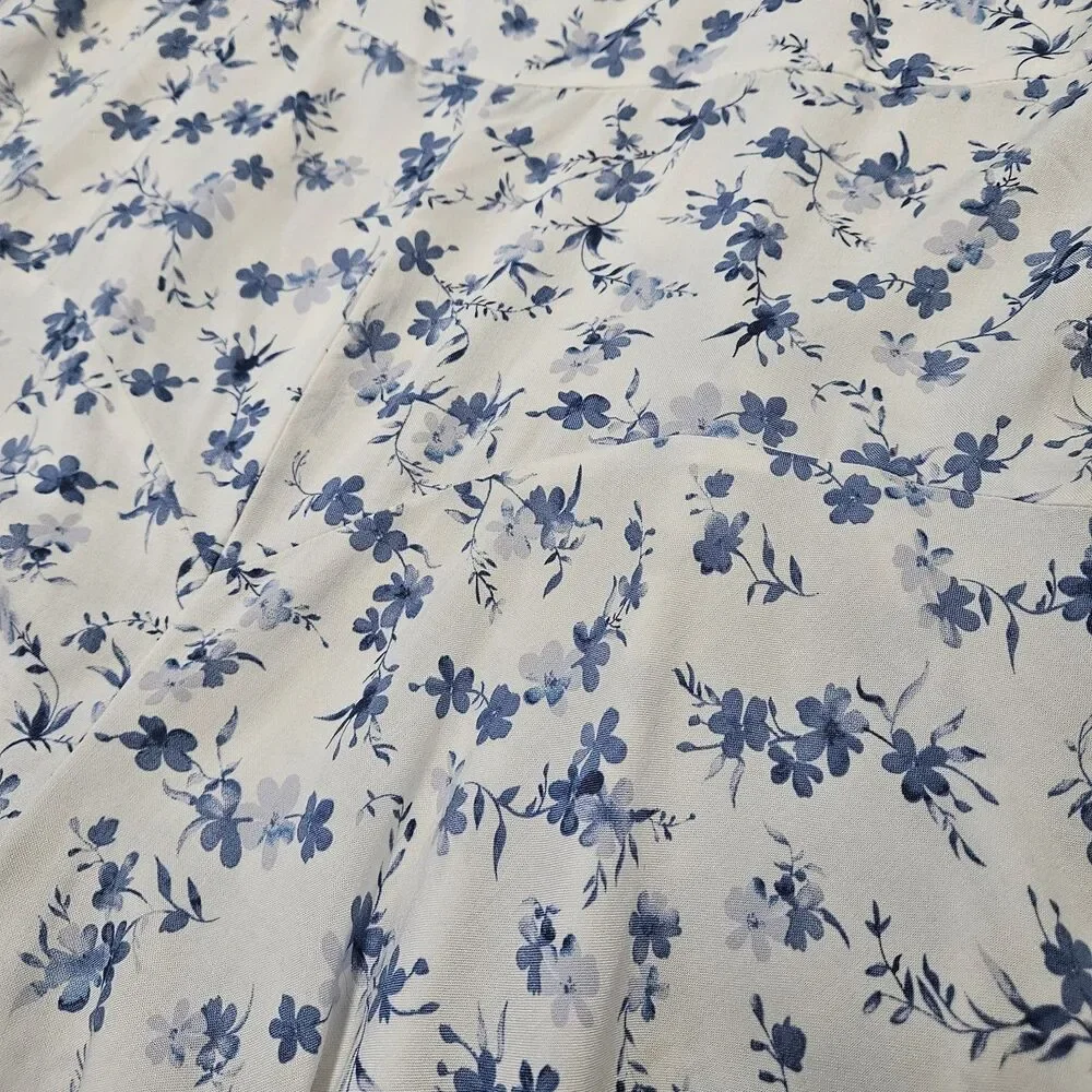 Bershka Micro Floral Playsuit Romper Spaghetti Strap White Blue Women’s XL